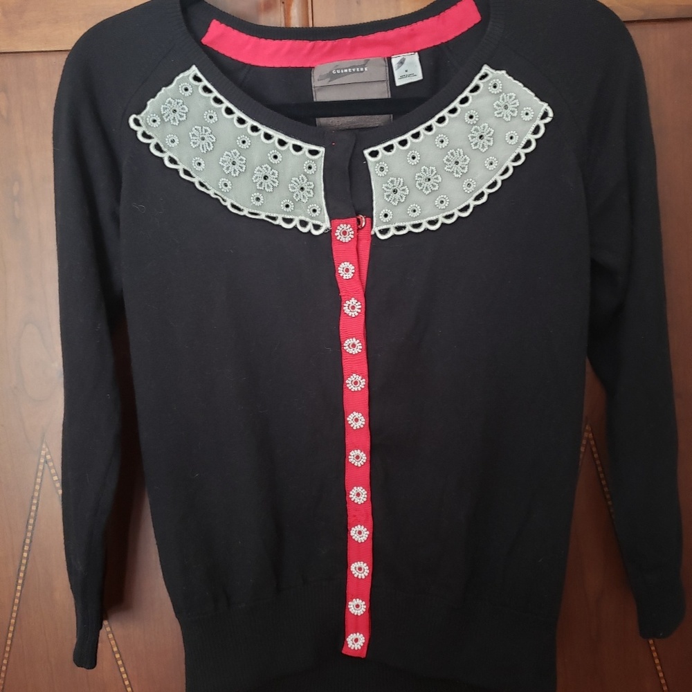 Anthropologie Black Embroidered Cardigan